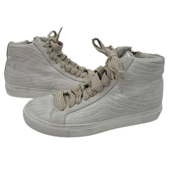 P448 Star White Zebra High Top Lace Up Nubuck Sneaker Women's Size 36 / US 6-6.5 - Picture 1 of 12